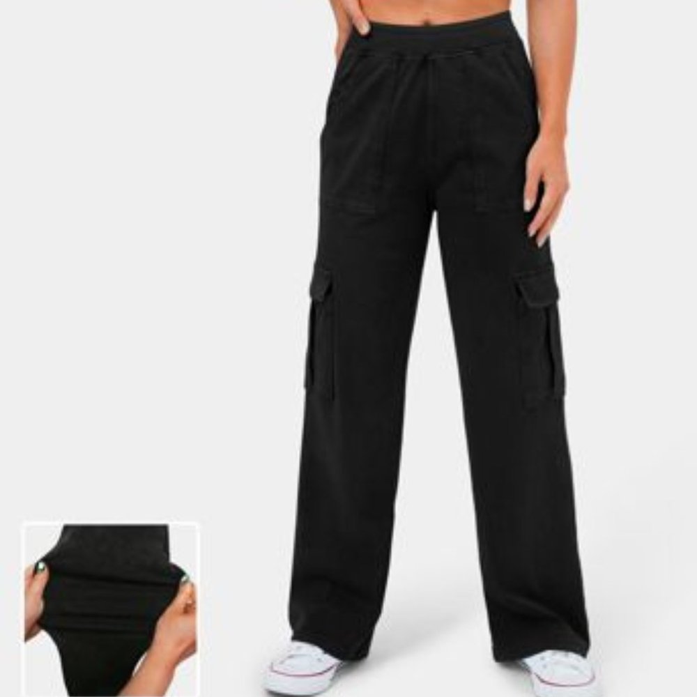NWT Halara Womens 3X High Waisted Side Flap Pocket Cargo Flare Leggings Black